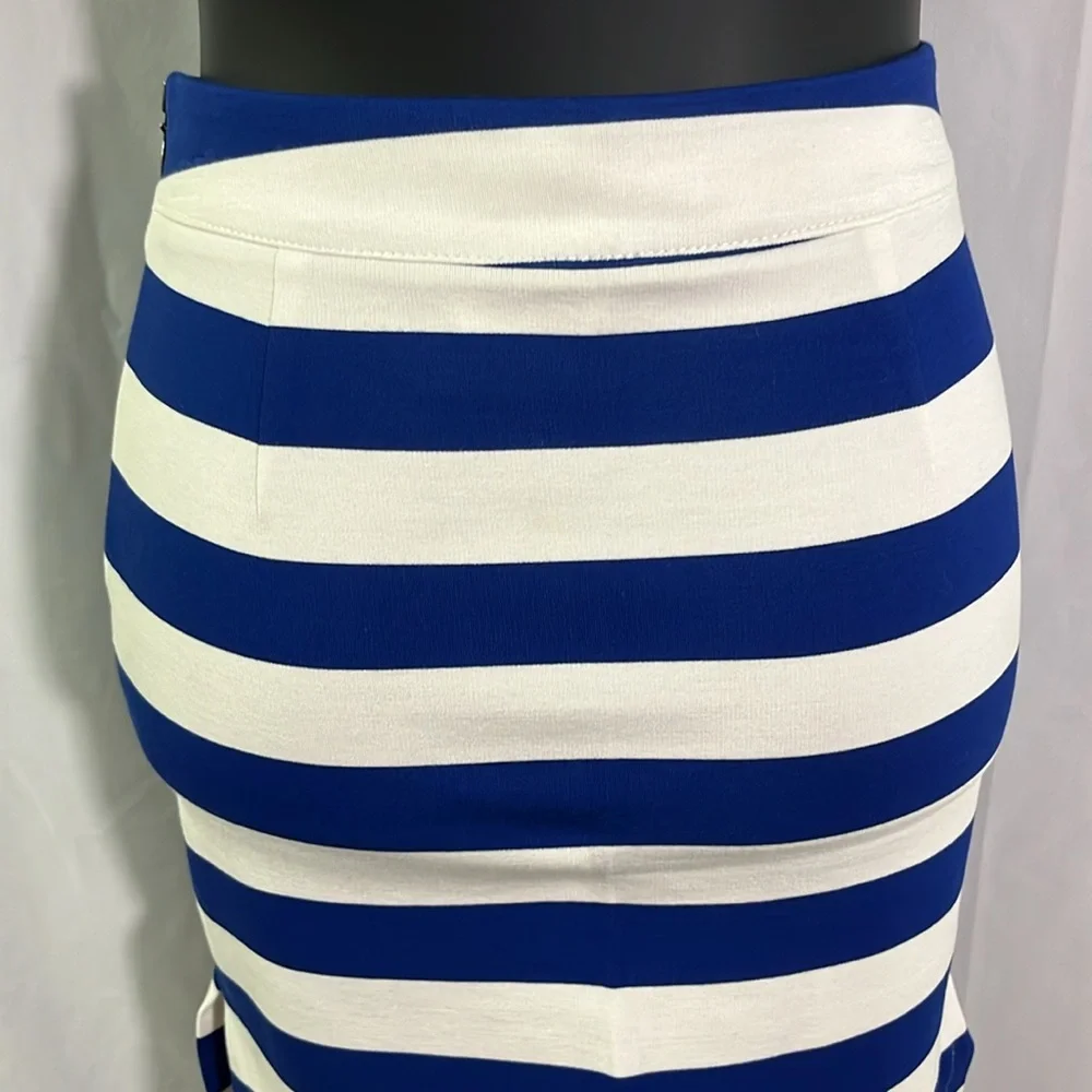 NWT Banana Republic Royal Blue & White Striped Ponte Knit Side Slit Pencil Skirt - Picture 10 of 16